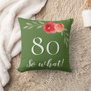 Coussin Citation drôle Aquarelle Rouge Rose 80e anniversai