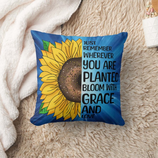 Coussin Citation et tournesol tiré à la main (Couverture)