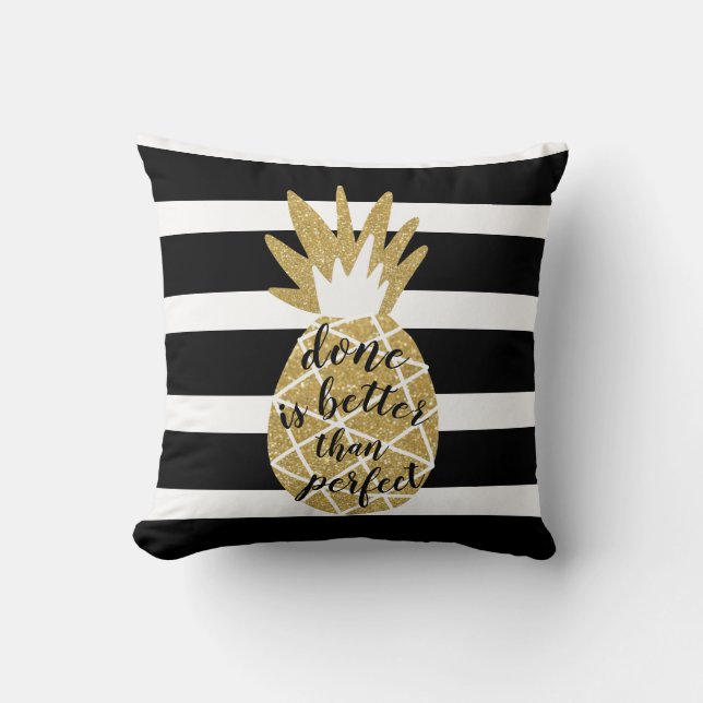 Coussin citation inspirante ananas or gitter noir (Recto)