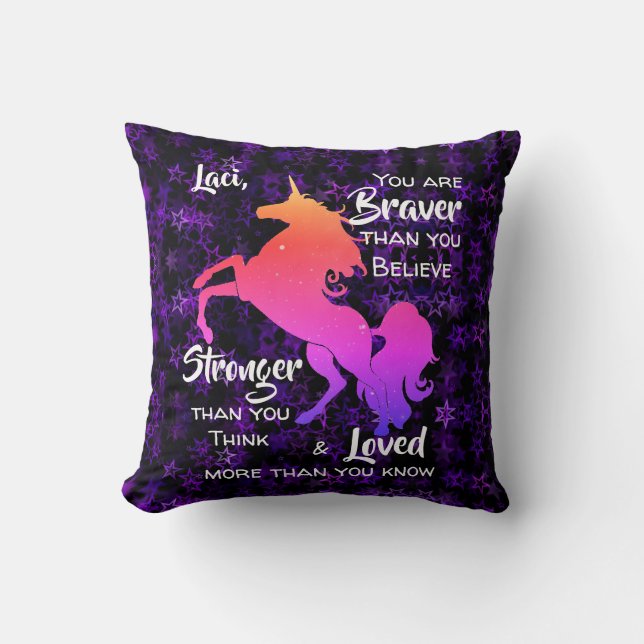 Coussin Citation inspirante de Unicorne rose pour les fill (Recto)