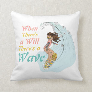 Coussin Citation Inspirationnelle Plat Colorée Fun Surfer 