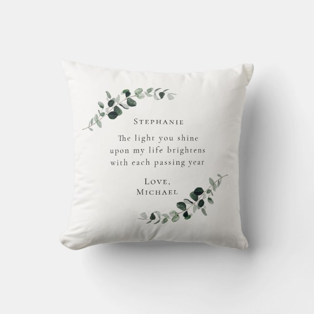 Coussin Citation romantique Personnalisée Eucalyptus (Recto)