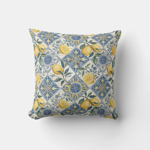 Coussin Citron Aquarelle Bleu