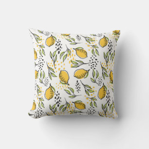 Coussin Citron, branches vertes : motif abstrait.
