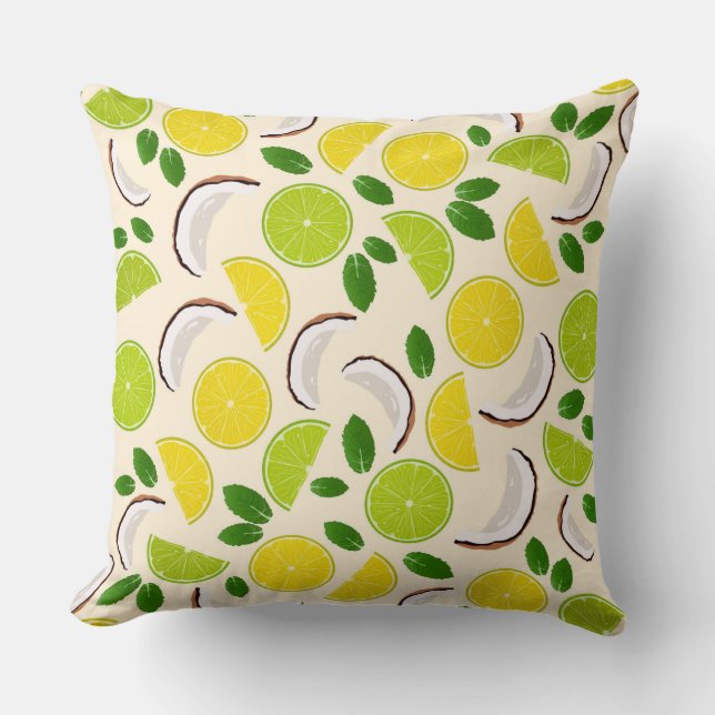 Coussin Citron chaux noix de coco et menthe joyeux motif (Recto)