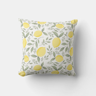 Coussin Citron jaune vif et Motif Feuille