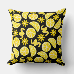 Coussin citrons agrumes été limonade chef jaune noir
