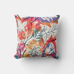 Coussin Citrons dessinés à la main, Motif Feuille bleu.