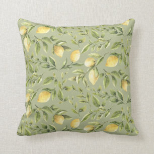 Coussin Citrons et Feuilles   Sage Green   Été brillant