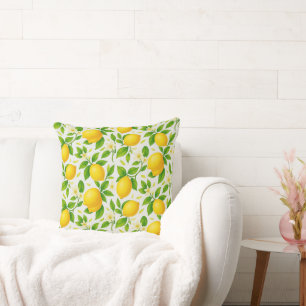 Coussin Citrons et fleurs d'aquarelle - Citrus frais