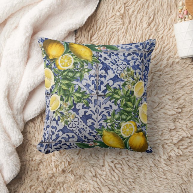 Coussin Citrons méditerranéens Carreaux portugais d'été (Couverture)