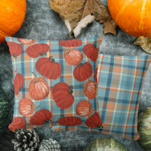 Citrouille automne bleu et orange plaid motif