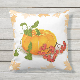 Coussin Citrouille, baies et feuilles tombent Thanksgiving