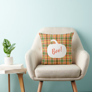 Coussin Citrouille carreaux Halloween Boo