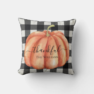 Coussin Citrouille d'aquarelle rustique noir et blanc
