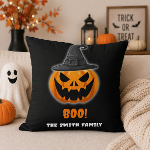 Coussin Citrouille d'Halloween “BOO!” – Nom personnalisé