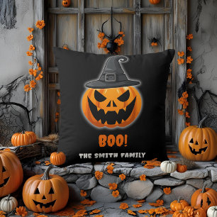 Coussin Citrouille d'Halloween "BOO !" - Nom personnalisé