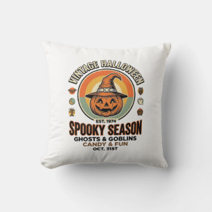 Coussin Citrouille d'Halloween Chapeau de Sorcière Vintage
