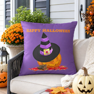 Coussin Citrouille d'Halloween effrayante et chapeau de so
