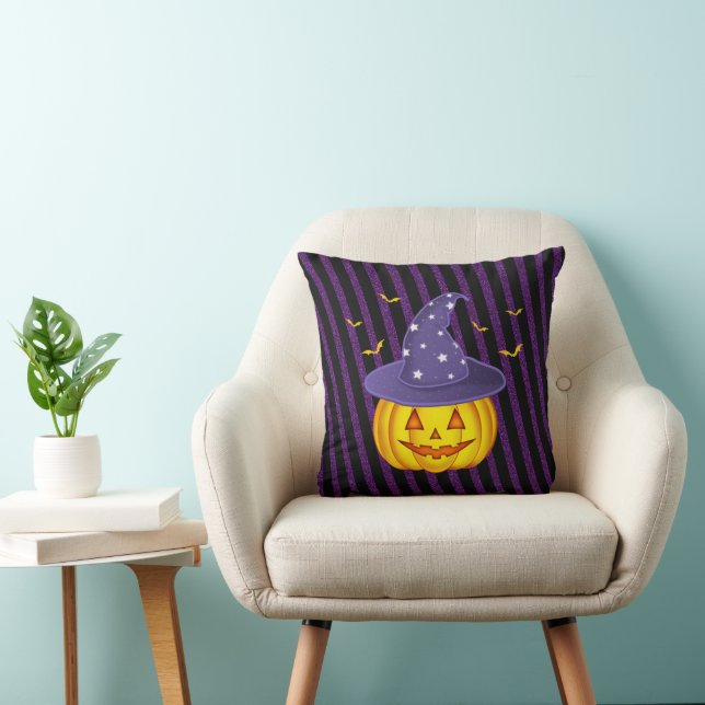 Coussin Citrouille d'Halloween et rayures noires (Chaise)