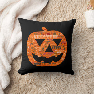 Coussin Citrouille d'Halloween Jack-o'-Lantern Mot Cloud N