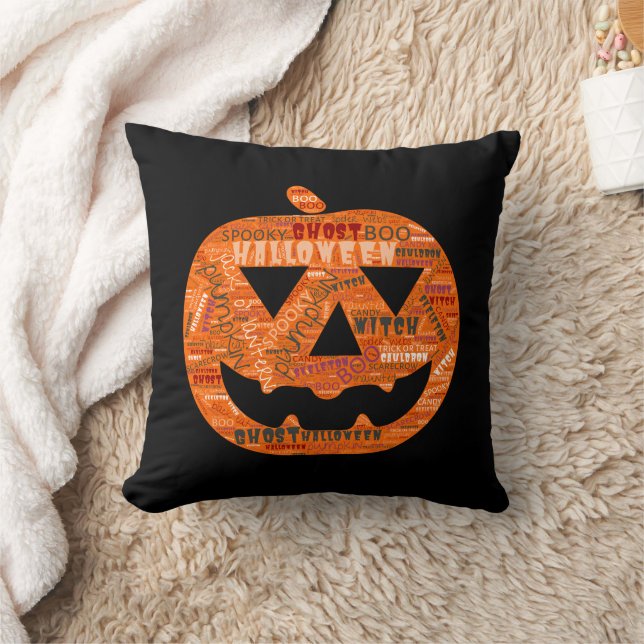 Coussin Citrouille d'Halloween Jack-o'-Lantern Mot Cloud N (Couverture)