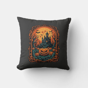 Coussin Citrouille d'Halloween Maison Hantée Pleine Lune C