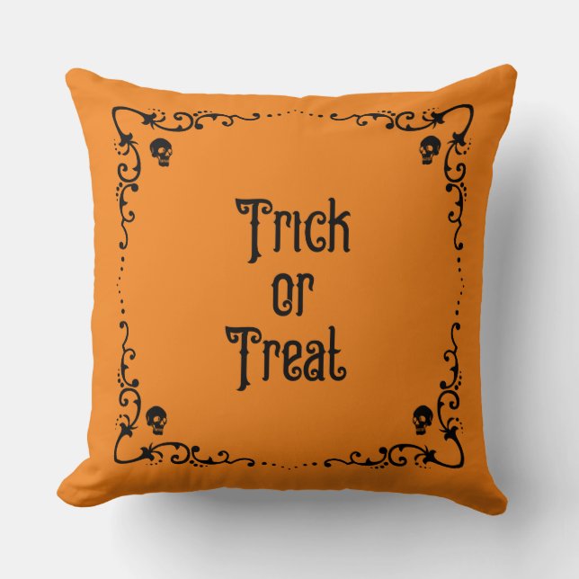 Coussin Citrouille d'Halloween Orange et Black Trick ou Tr (Recto)