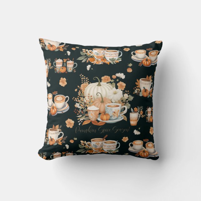 Coussin Citrouille épice Latte saison Floral Mug Black Fal (Recto)