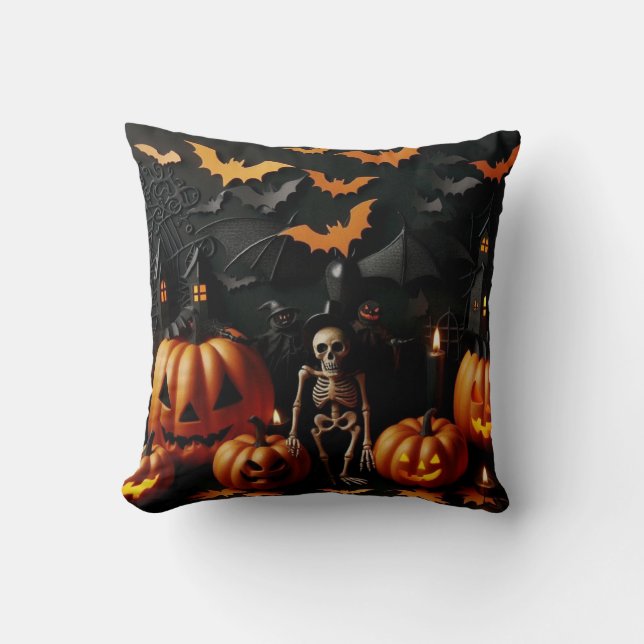 Coussin Citrouille et squelette (Recto)