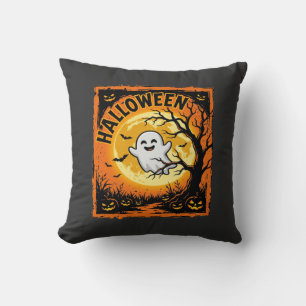 Coussin Citrouille fantôme d'Halloween Arbre ensorcelé