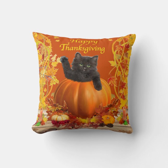 Coussin Citrouille Kitty de thanksgiving (Recto)