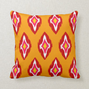 Coussin citrouille moderne fuchsia Ikat Tribal Motif 1b