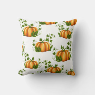Coussin Citrouille orange avec feuilles vertes rustique ca