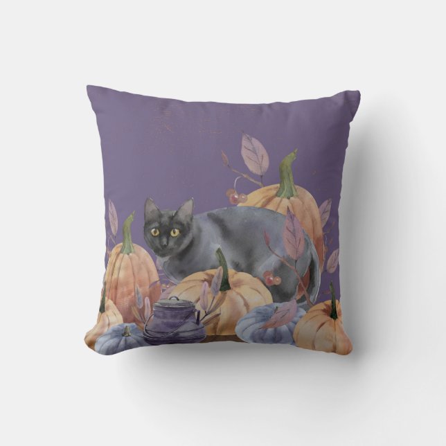 Coussin Citrouille Patch Chat Noir Jeu d'oreiller (Recto)