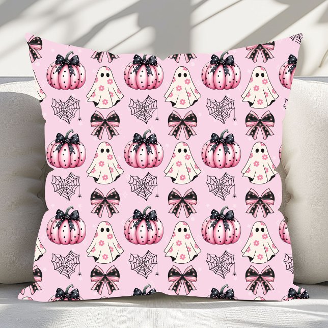 Coussin Citrouille rose Coquette Ghosts Motif d'Halloween (Créateur téléchargé)