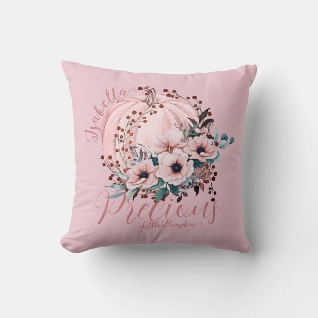 Coussin Citrouille rose lunatique Automne Floral Girly (Recto)