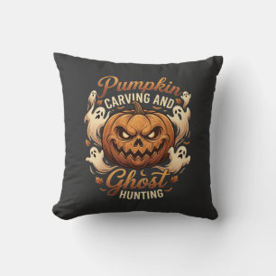 Coussin Citrouille Sculptée Chasse aux Fantômes Halloween