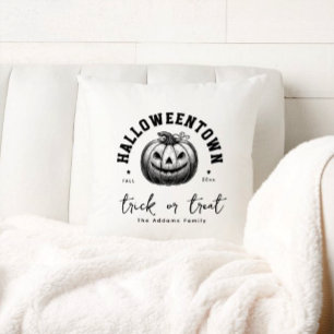 Coussin Citrouille Trick ou traitement Halloween noir et b