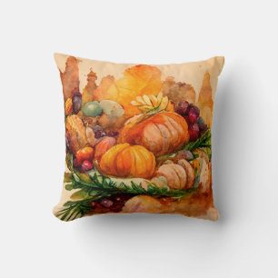 Coussin Citrouilles aquarelles de ferme rustique récolte a