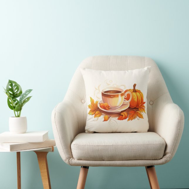 Coussin Citrouilles d'aquarelle et café (Chaise)