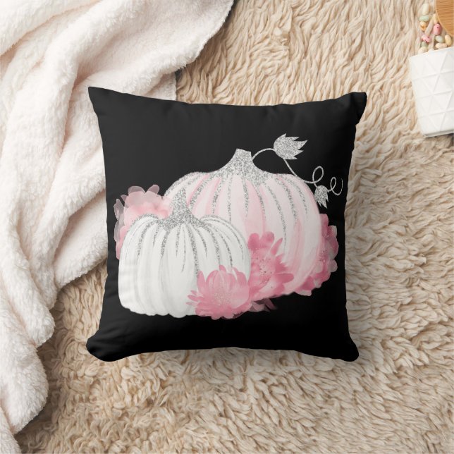 Coussin Citrouilles d'aquarelle rose et argent de automne (Couverture)