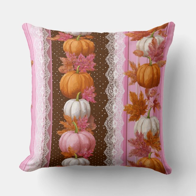 Coussin Citrouilles d'automne et dentelle fleurie Motif sa (Recto)