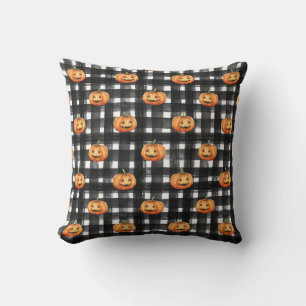 Coussin Citrouilles d'Halloween : À damiers charme.