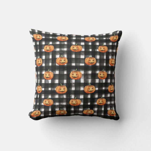 Coussin Citrouilles d'Halloween : À damiers charme. (Recto)