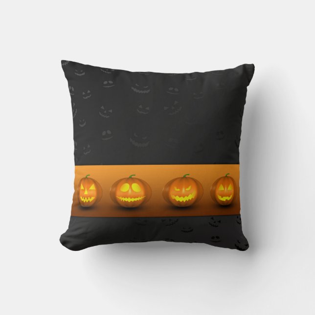 Coussin Citrouilles d'Halloween Jack-o-Lantern (Recto)