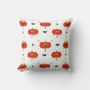 Coussin Citrouilles d'halloween mignonnes, araignée et mot
