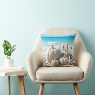 Coussin Citrouilles et étoiles de mer sur le sable de la p