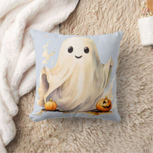 Coussin Citrouilles fantômes super mignonnes bleu clair Ha