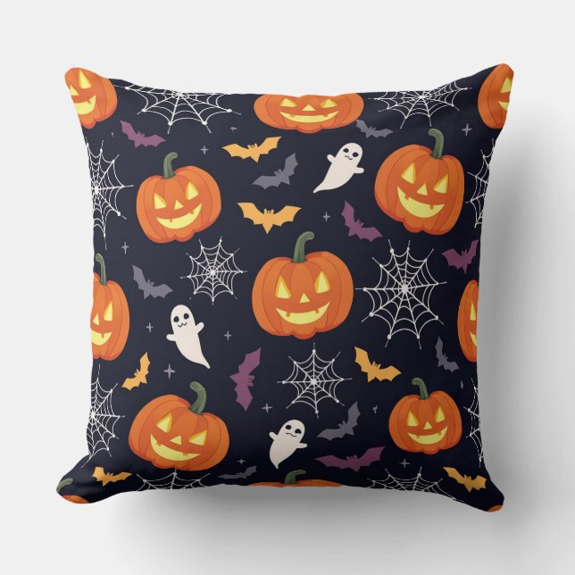 Coussin (citrouilles sculptés motifs d'Halloween) (Recto)